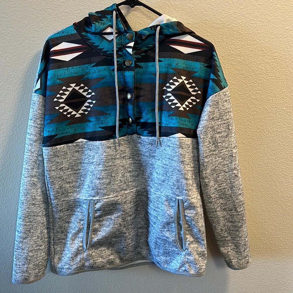 Size Large Aztec and Grey hoodie.